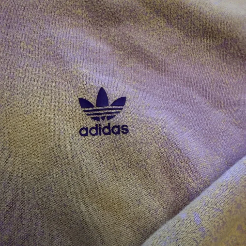 Adidas Girls Crop Hoodie Size Large 13-14 Y Purple Yellow Graphic Print Pullover